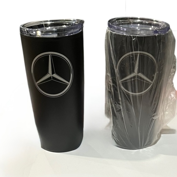 Mercedes Benz Insulated Travel Coffee Cups Set two! Black w Silver Mercedes Logo - Picture 2 of 9